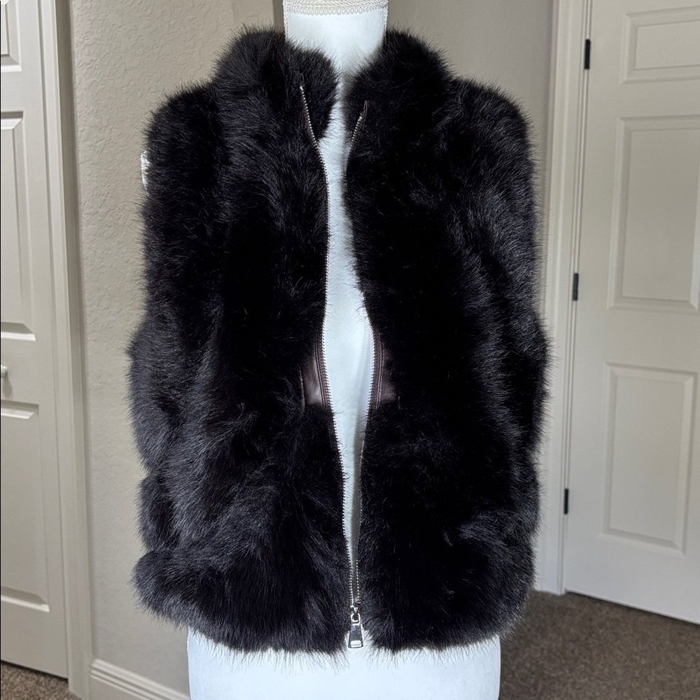 NWT Adrienne Landau Brown Chocolate Faux Fur Zip-Up Vest fully lined Size S - Picture 4 of 11